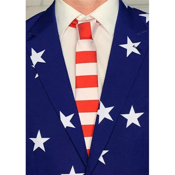 OppoSuits Men American Flag Suit - USA Outfit for the 4th of July with Red White - Picture 1 of 8
